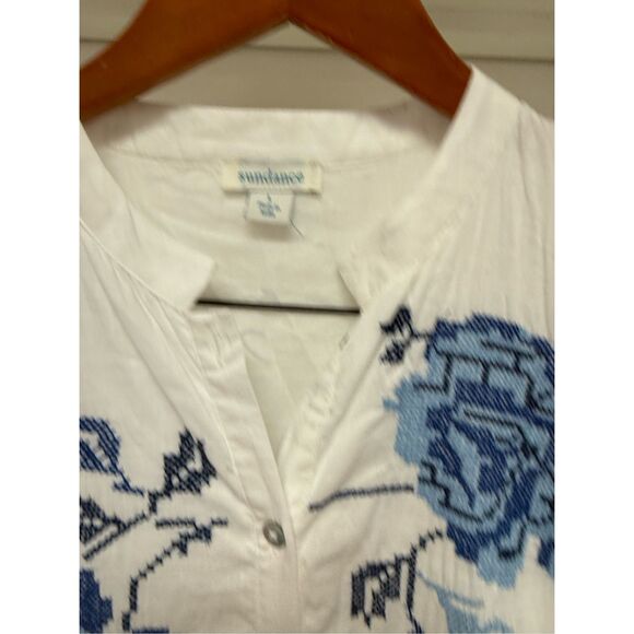 Sundance White Blue Floral Embroidered Tiered Button Down Midi Dress sz L NWOT - Picture 5 of 10
